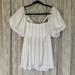 HEYSON white Babydoll Crop Top With Puffy Sleeves And Tie Back. Size‎ Small
